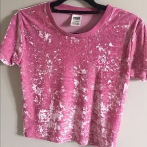 Pink velvet looking shirt in size xs.